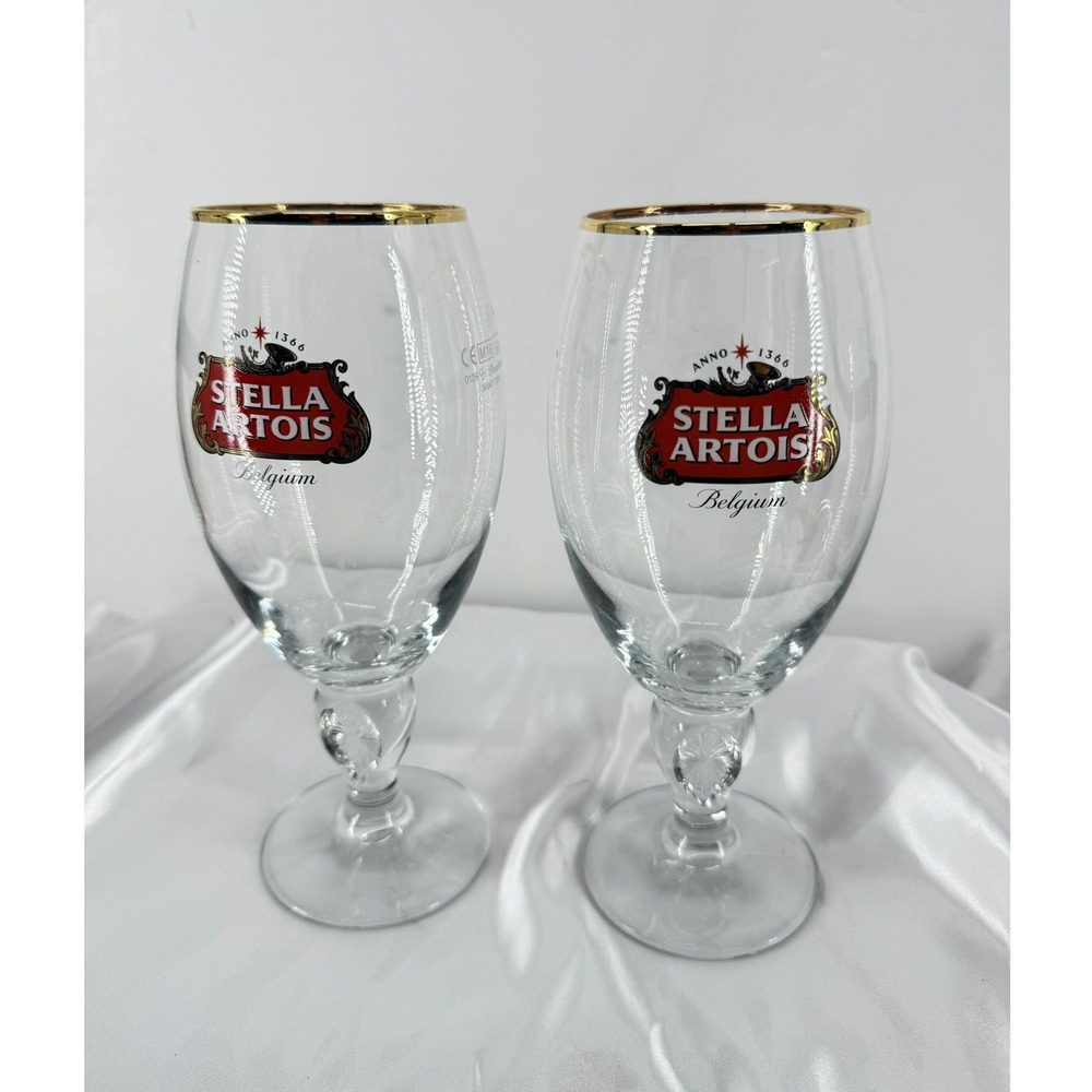 Stella Artois Beer Chalice Set of 2 Clear Gold Rim Glass 50cl Pasabahce Belgian